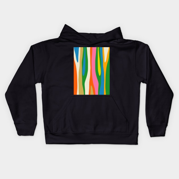 Colorful Abstract Wild Stripes Modern Retro Maximalist Pattern Kids Hoodie by KierkegaardDesignStudio